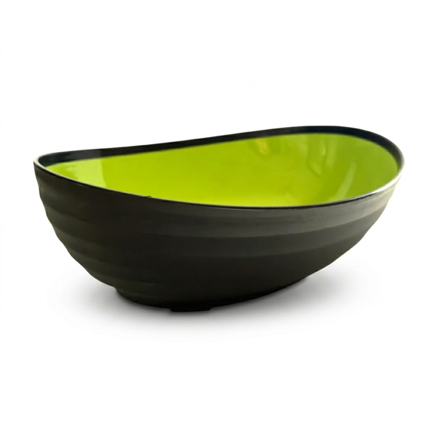 Large Oval Serving Bowl | Two-Tone Matte Black & Lime Green | Salad, Fruit & Snack Bowl
