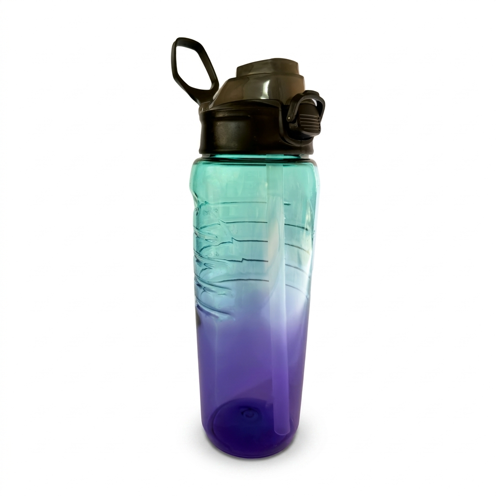 Large Sports Water Bottle Teal Purple Ombre | Push Button Flip Lid | BPA Free Gym Bottle with Measurements